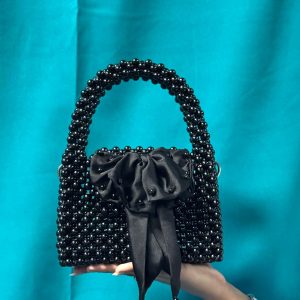 Black Beaded Handbag with Bow